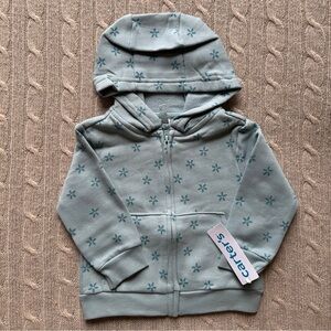 NWT Carter's Unisex Zip-Up Hoodie, Teal Stars, 12 Months
